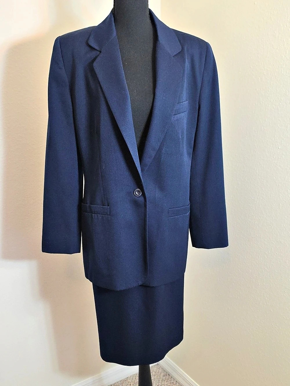 Lands' End Women's Blue Wool Blend Suit Set Size 12